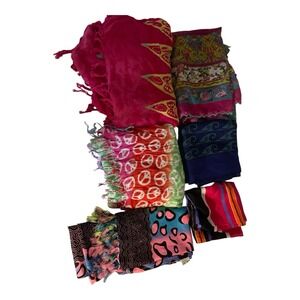 Lot Of 6 Scarves/wraps Assorted Colors Peace Day Go Highlighter Black‎ Light